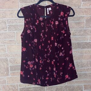 Elle Burgundy Floral Sleeveless Blouse